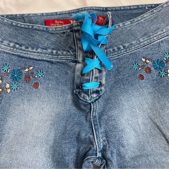 Mudd Jeans Juniors 7 Embroidered Tie Fly Flared Leg Vintage Bell 28x33 Hippie - Picture 5 of 8